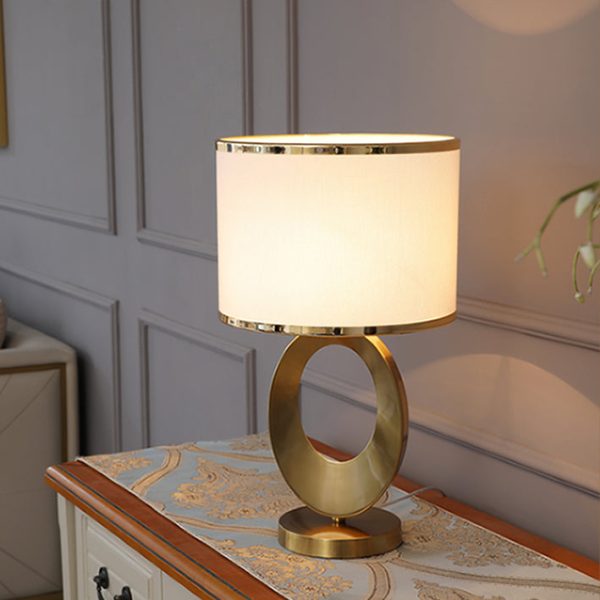 Contemporary Creative Fabric Metal Round-Ring 1-Light Table Lamp For Bedroom & Living Room