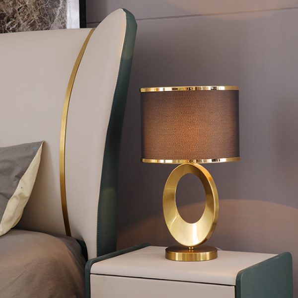 Contemporary Creative Fabric Metal Round-Ring 1-Light Table Lamp For Bedroom & Living Room - Image 2