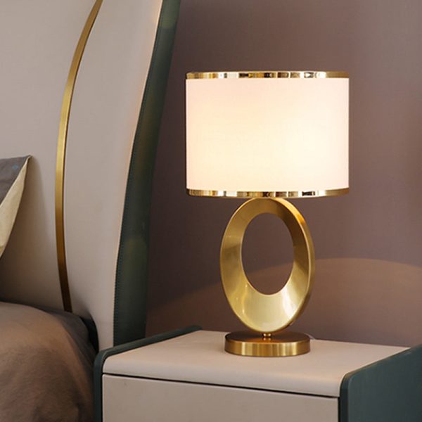 Contemporary Creative Fabric Metal Round-Ring 1-Light Table Lamp For Bedroom & Living Room - Image 9