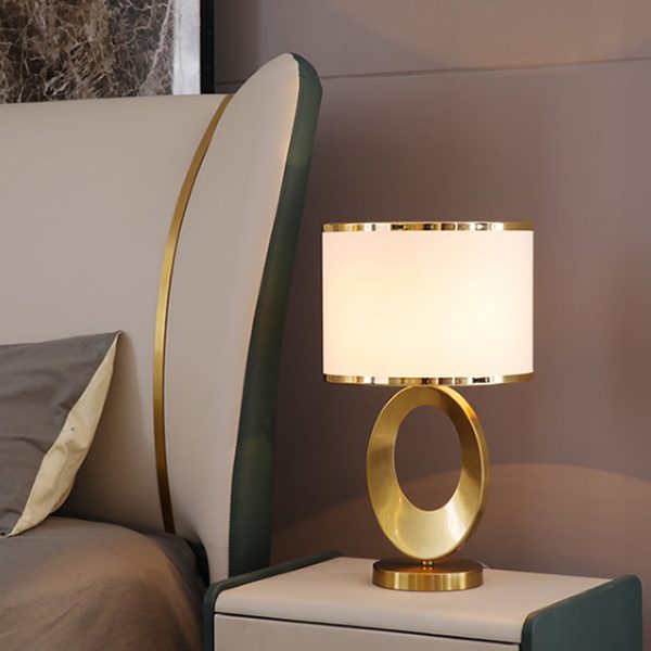 Contemporary Creative Fabric Metal Round-Ring 1-Light Table Lamp For Bedroom & Living Room - Image 3