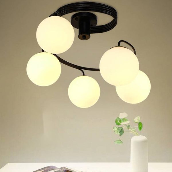 Contemporary Creative Glass Iron Curved-Round Globe 3/5-Light Semi-Flush Mount Ceiling Light For Bedroom & Living Room - Image 13
