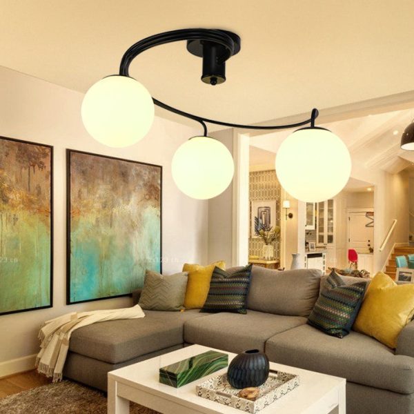 Contemporary Creative Glass Iron Curved-Round Globe 3/5-Light Semi-Flush Mount Ceiling Light For Bedroom & Living Room - Image 11