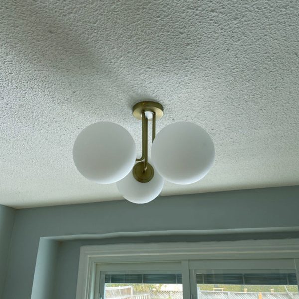 Contemporary Scandinavian Brass Glass Globe 3-Light Semi-Flush Mount Ceiling Light For Bedroom & Living Room - Image 3
