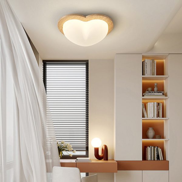Traditional Chinese PE Rubberwood Heart Star Wave LED Flush Mount Ceiling Light For Bedroom - Image 11