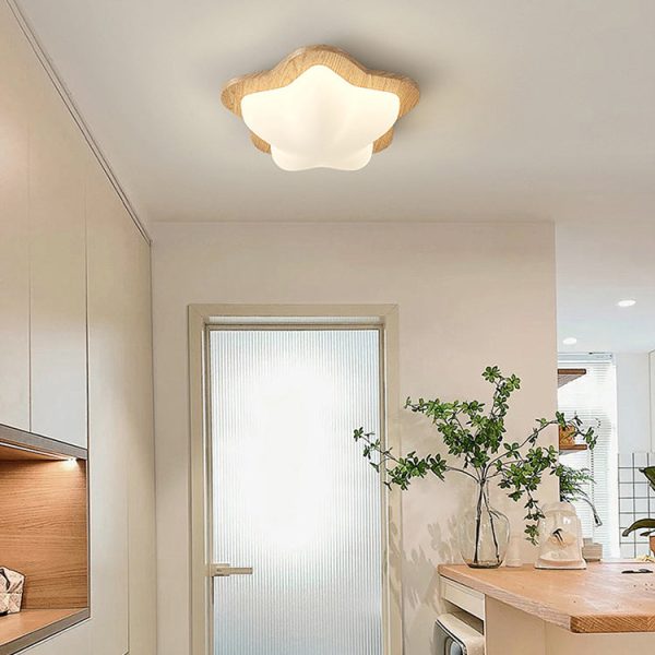Traditional Chinese PE Rubberwood Heart Star Wave LED Flush Mount Ceiling Light For Bedroom - Image 12