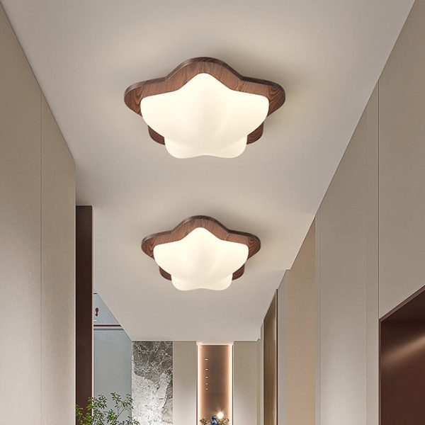 Traditional Chinese PE Rubberwood Heart Star Wave LED Flush Mount Ceiling Light For Bedroom - Image 3