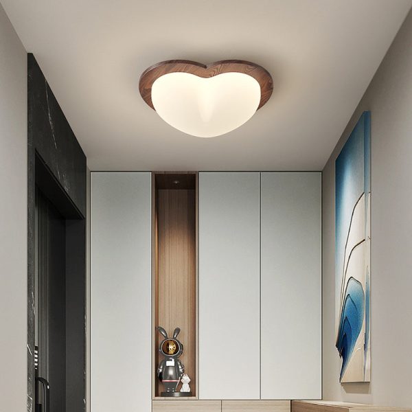 Traditional Chinese PE Rubberwood Heart Star Wave LED Flush Mount Ceiling Light For Bedroom - Image 2