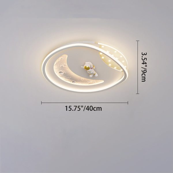 Modern Art Deco Acrylic Resin Iron Planet Astronaut Round LED Flush Mount Ceiling Light For Bedroom & Living Room - Image 4