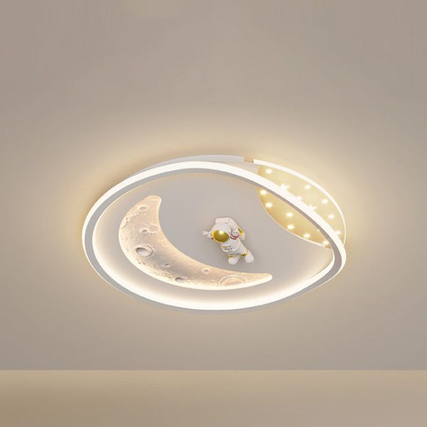 Modern Art Deco Acrylic Resin Iron Planet Astronaut Round LED Flush Mount Ceiling Light For Bedroom & Living Room - Image 18