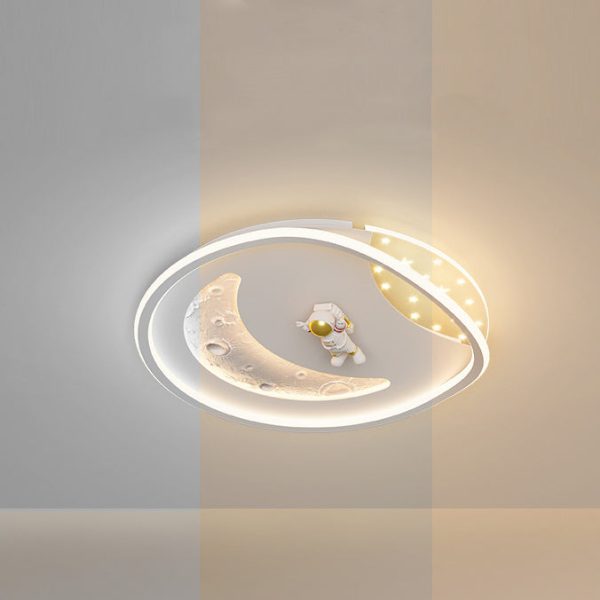 Modern Art Deco Acrylic Resin Iron Planet Astronaut Round LED Flush Mount Ceiling Light For Bedroom & Living Room - Image 15