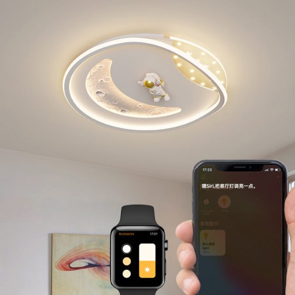 Modern Art Deco Acrylic Resin Iron Planet Astronaut Round LED Flush Mount Ceiling Light For Bedroom & Living Room - Image 8