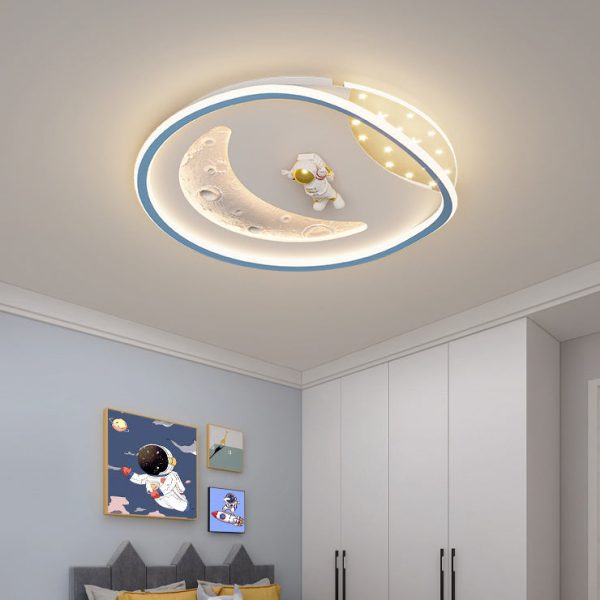 Modern Art Deco Acrylic Resin Iron Planet Astronaut Round LED Flush Mount Ceiling Light For Bedroom & Living Room - Image 2