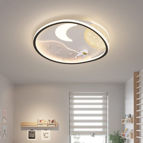 Modern Art Deco Acrylic Resin Iron Planet Astronaut Round LED Flush Mount Ceiling Light For Bedroom & Living Room - Image 3