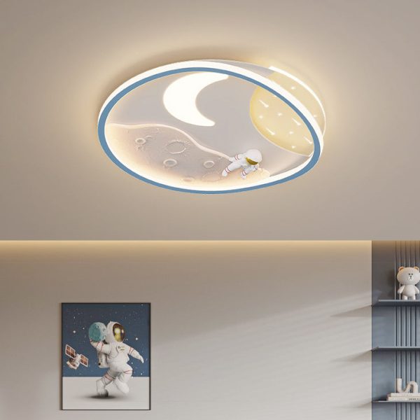 Modern Art Deco Acrylic Resin Iron Planet Astronaut Round LED Flush Mount Ceiling Light For Bedroom & Living Room - Image 9