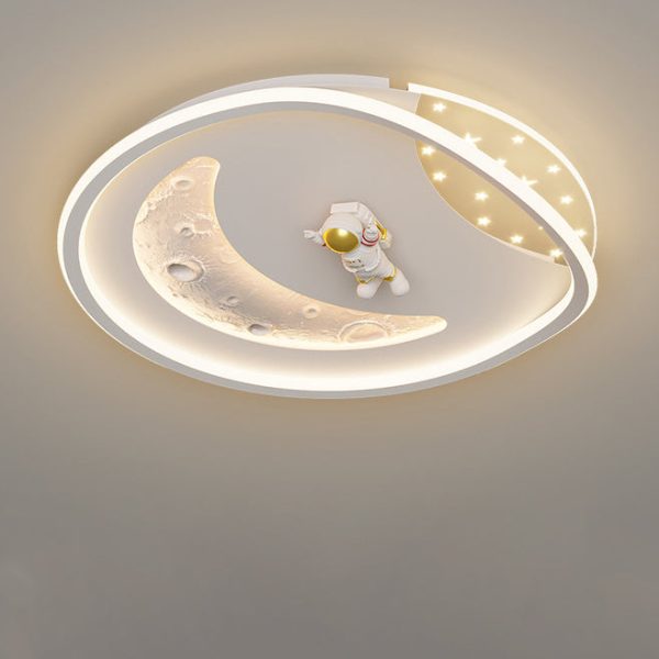 Modern Art Deco Acrylic Resin Iron Planet Astronaut Round LED Flush Mount Ceiling Light For Bedroom & Living Room - Image 13