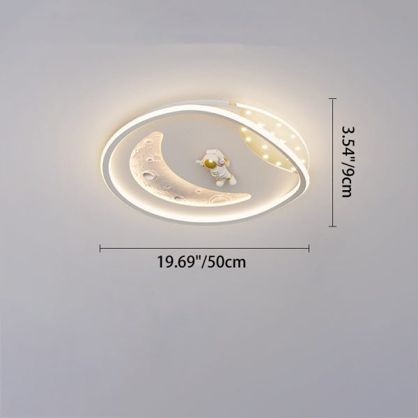 Modern Art Deco Acrylic Resin Iron Planet Astronaut Round LED Flush Mount Ceiling Light For Bedroom & Living Room - Image 5