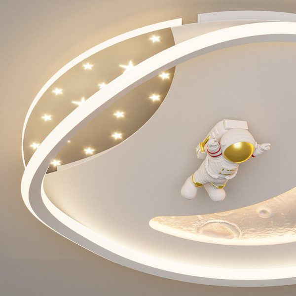 Modern Art Deco Acrylic Resin Iron Planet Astronaut Round LED Flush Mount Ceiling Light For Bedroom & Living Room - Image 7