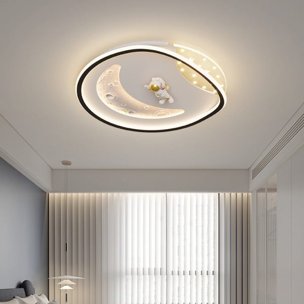 Modern Art Deco Acrylic Resin Iron Planet Astronaut Round LED Flush Mount Ceiling Light For Bedroom & Living Room - Image 11