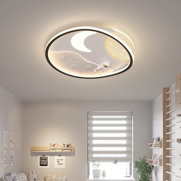 Modern Art Deco Acrylic Resin Iron Planet Astronaut Round LED Flush Mount Ceiling Light For Bedroom & Living Room - Image 10