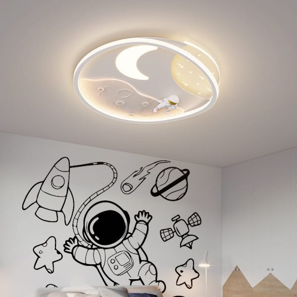 Modern Art Deco Acrylic Resin Iron Planet Astronaut Round LED Flush Mount Ceiling Light For Bedroom & Living Room - Image 12