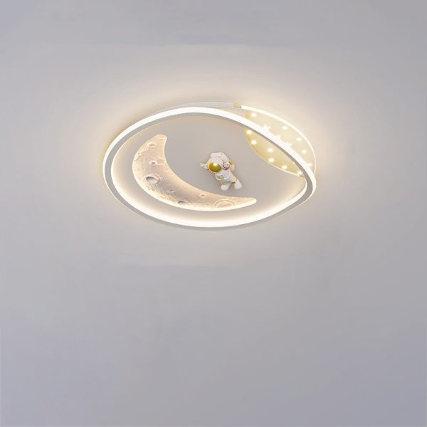 Modern Art Deco Acrylic Resin Iron Planet Astronaut Round LED Flush Mount Ceiling Light For Bedroom & Living Room - Image 19