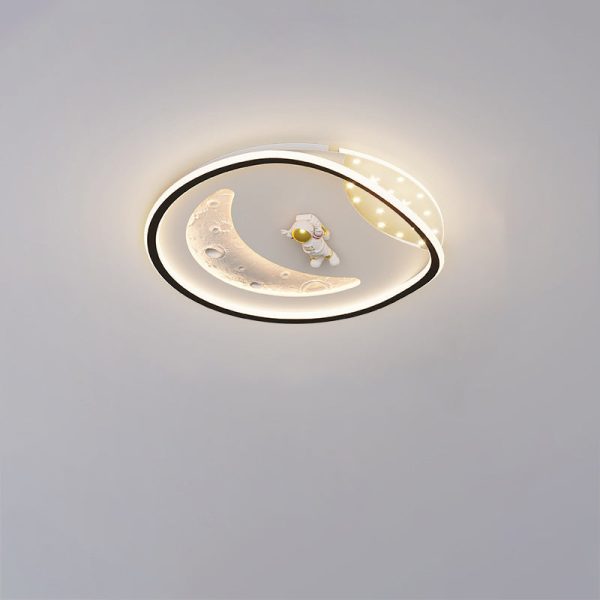 Modern Art Deco Acrylic Resin Iron Planet Astronaut Round LED Flush Mount Ceiling Light For Bedroom & Living Room - Image 21