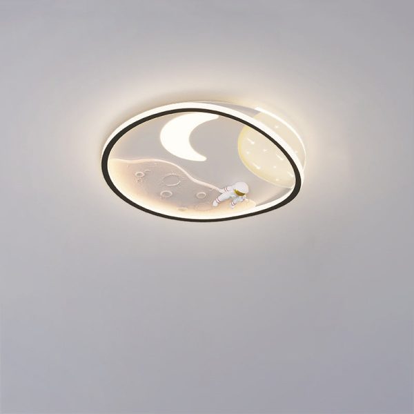 Modern Art Deco Acrylic Resin Iron Planet Astronaut Round LED Flush Mount Ceiling Light For Bedroom & Living Room - Image 22