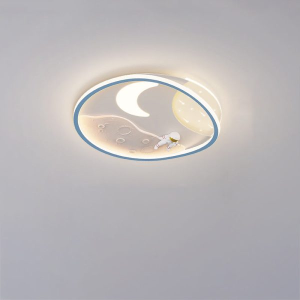 Modern Art Deco Acrylic Resin Iron Planet Astronaut Round LED Flush Mount Ceiling Light For Bedroom & Living Room - Image 23