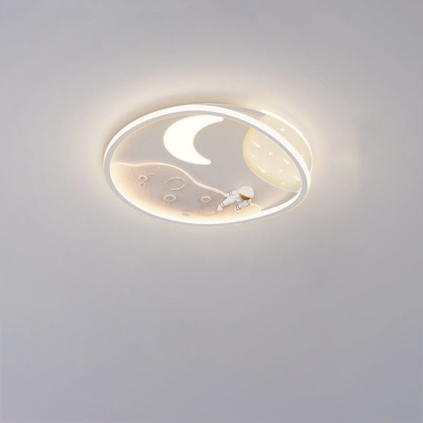 Modern Art Deco Acrylic Resin Iron Planet Astronaut Round LED Flush Mount Ceiling Light For Bedroom & Living Room - Image 24