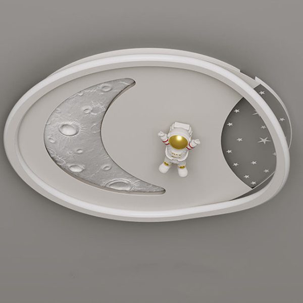 Modern Art Deco Acrylic Resin Iron Planet Astronaut Round LED Flush Mount Ceiling Light For Bedroom & Living Room - Image 26