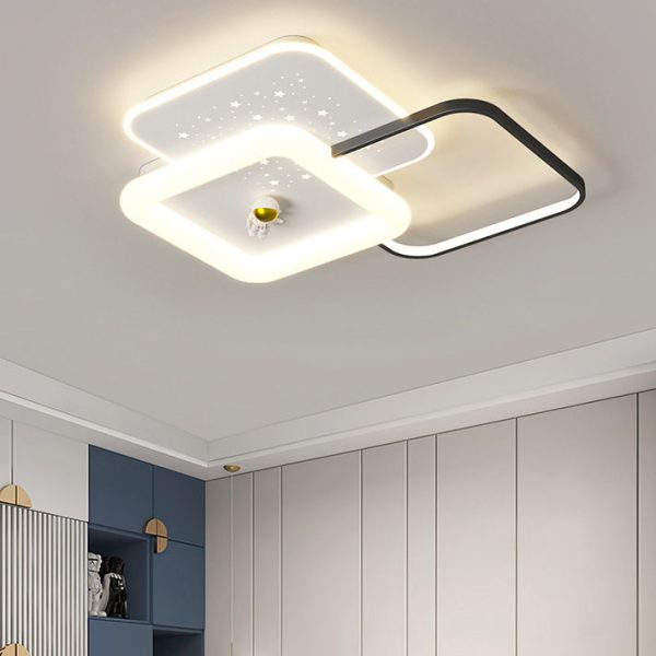 Contemporary Creative Acrylic Aluminum Iron Square Round Planet LED Flush Mount Ceiling Light For Bedroom - Image 3