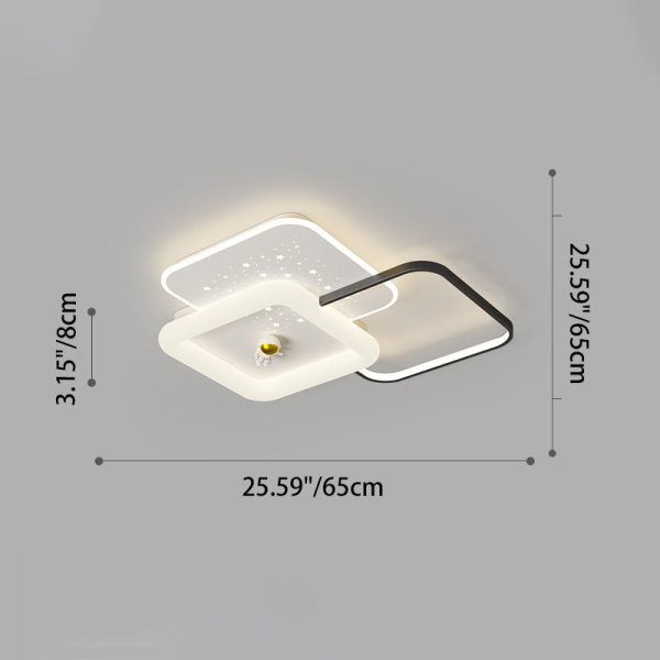 Contemporary Creative Acrylic Aluminum Iron Square Round Planet LED Flush Mount Ceiling Light For Bedroom - Image 7