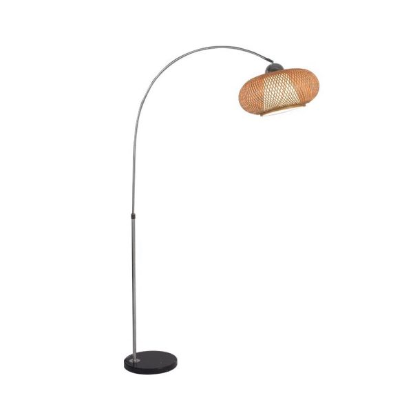 Traditional Chinese Marble Bamboo Stainless Steel Curved Oval 1-Light Standing Floor Lamp For Living Room - Image 17