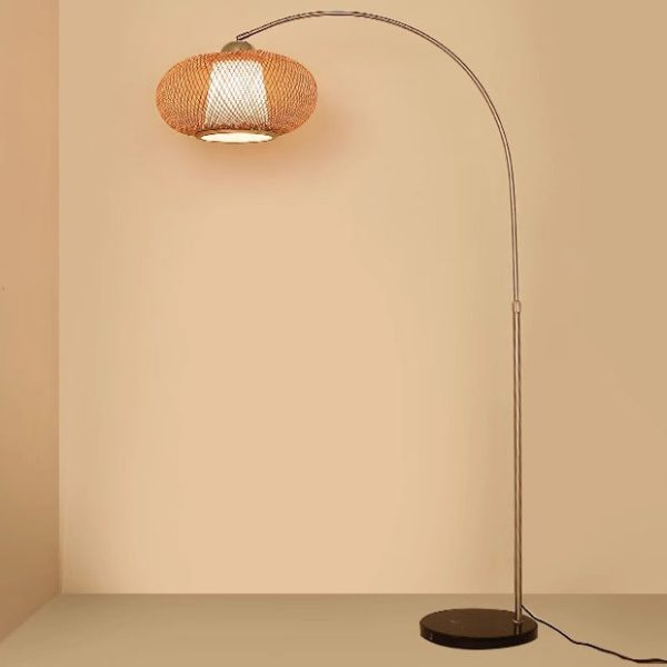 Traditional Chinese Marble Bamboo Stainless Steel Curved Oval 1-Light Standing Floor Lamp For Living Room - Image 16