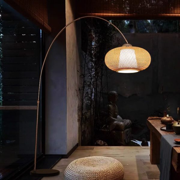 Traditional Chinese Marble Bamboo Stainless Steel Curved Oval 1-Light Standing Floor Lamp For Living Room - Image 8