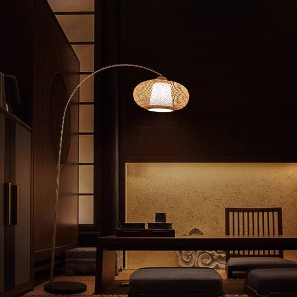 Traditional Chinese Marble Bamboo Stainless Steel Curved Oval 1-Light Standing Floor Lamp For Living Room - Image 10