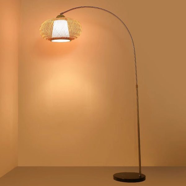 Traditional Chinese Marble Bamboo Stainless Steel Curved Oval 1-Light Standing Floor Lamp For Living Room - Image 15