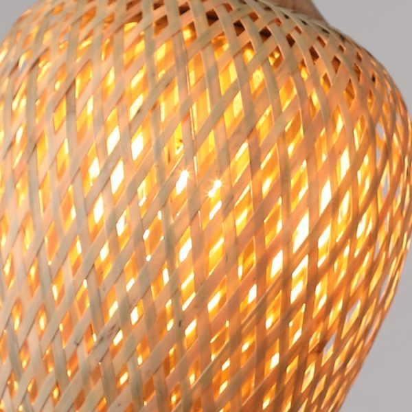 Contemporary Scandinavian Rubberwood Bamboo Woven Round 1-Light Semi-Flush Mount Ceiling Light For Living Room - Image 5