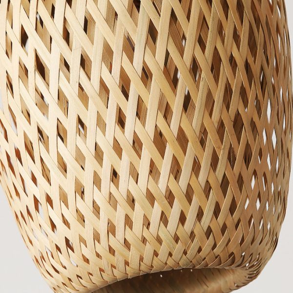 Contemporary Scandinavian Rubberwood Bamboo Woven Round 1-Light Semi-Flush Mount Ceiling Light For Living Room - Image 6