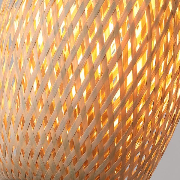 Contemporary Scandinavian Rubberwood Bamboo Woven Round 1-Light Semi-Flush Mount Ceiling Light For Living Room - Image 7