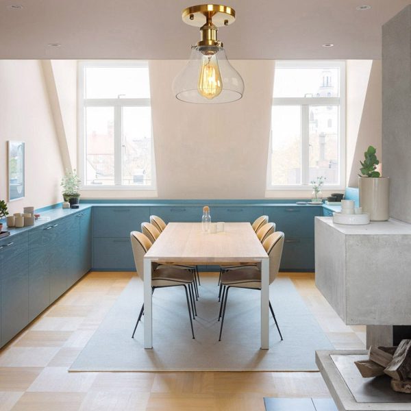 Contemporary Scandinavian Glass Aluminum Fan-Shaped Round 1-Light Semi-Flush Mount Ceiling Light For Living Room - Image 3