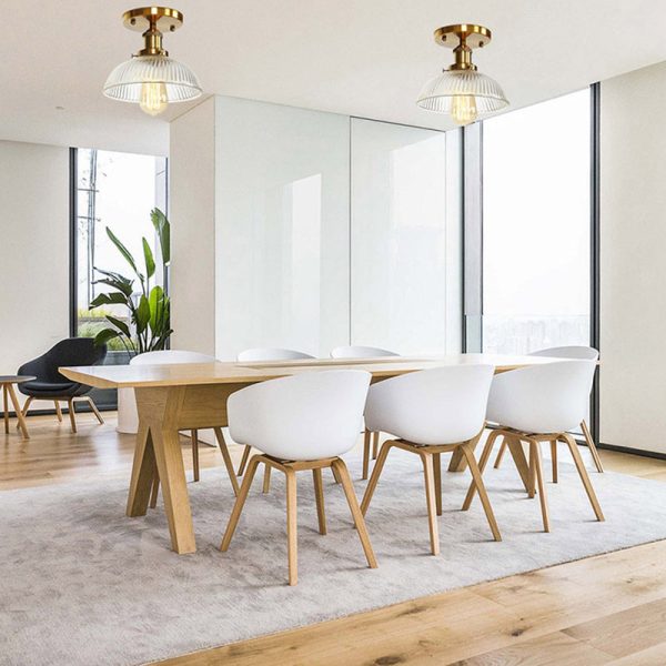 Contemporary Scandinavian Glass Aluminum Fan-Shaped Round 1-Light Semi-Flush Mount Ceiling Light For Living Room - Image 11