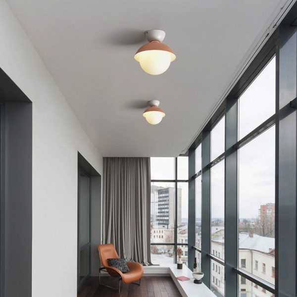 Contemporary Scandinavian Glass Iron Bowl-Shaped Round 1-Light Semi-Flush Mount Ceiling Light For Bedroom & Living Room - Image 3