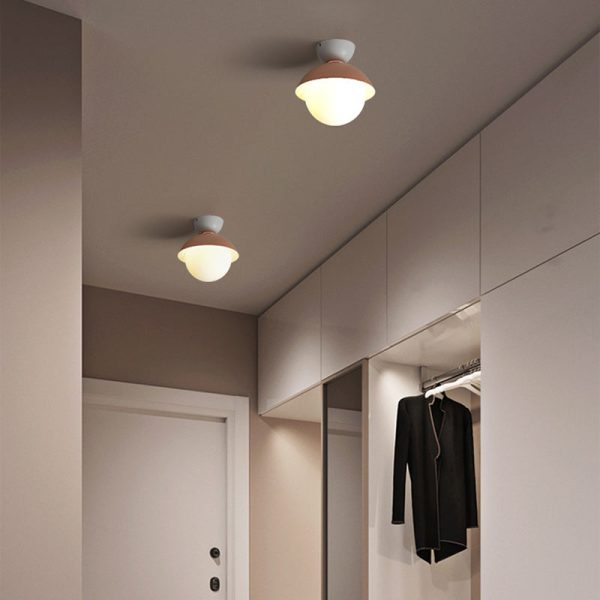 Contemporary Scandinavian Glass Iron Bowl-Shaped Round 1-Light Semi-Flush Mount Ceiling Light For Bedroom & Living Room - Image 9