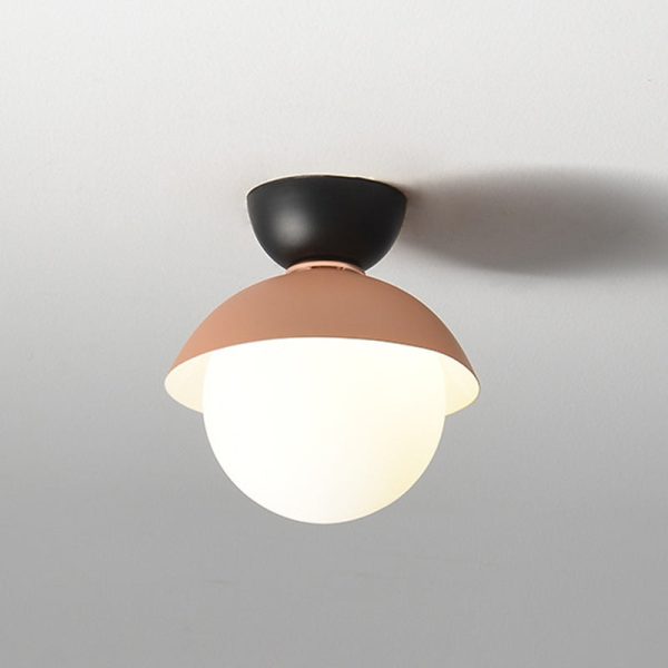 Contemporary Scandinavian Glass Iron Bowl-Shaped Round 1-Light Semi-Flush Mount Ceiling Light For Bedroom & Living Room - Image 17