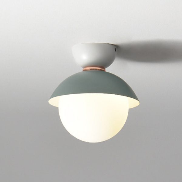 Contemporary Scandinavian Glass Iron Bowl-Shaped Round 1-Light Semi-Flush Mount Ceiling Light For Bedroom & Living Room - Image 18