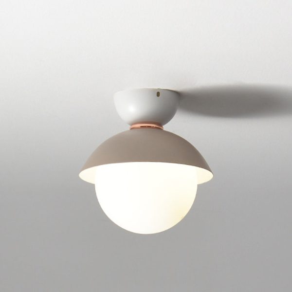 Contemporary Scandinavian Glass Iron Bowl-Shaped Round 1-Light Semi-Flush Mount Ceiling Light For Bedroom & Living Room - Image 19