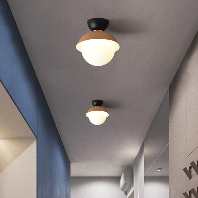 BS-Lighting-AW02279-15.jpg Contemporary Scandinavian Glass Iron Bowl-Shaped Round 1-Light Semi-Flush Mount Ceiling Light For Bedroom & Living Room - Image 1