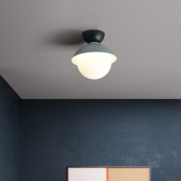 Contemporary Scandinavian Glass Iron Bowl-Shaped Round 1-Light Semi-Flush Mount Ceiling Light For Bedroom & Living Room - Image 16
