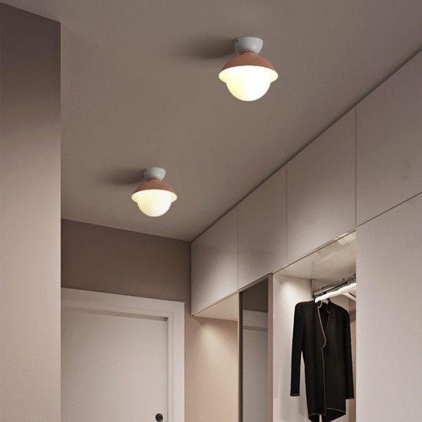 Contemporary Scandinavian Glass Iron Bowl-Shaped Round 1-Light Semi-Flush Mount Ceiling Light For Bedroom & Living Room - Image 12